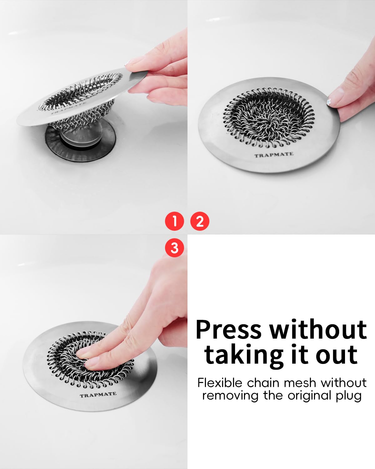 TRAPMATE bathroom drain protector delivers long-lasting performance over flimsy plastic.