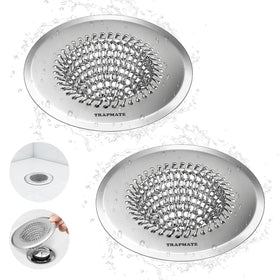 TRAPMATE bathroom drain strainer 4.4 inch captures hair and speeds drainage.