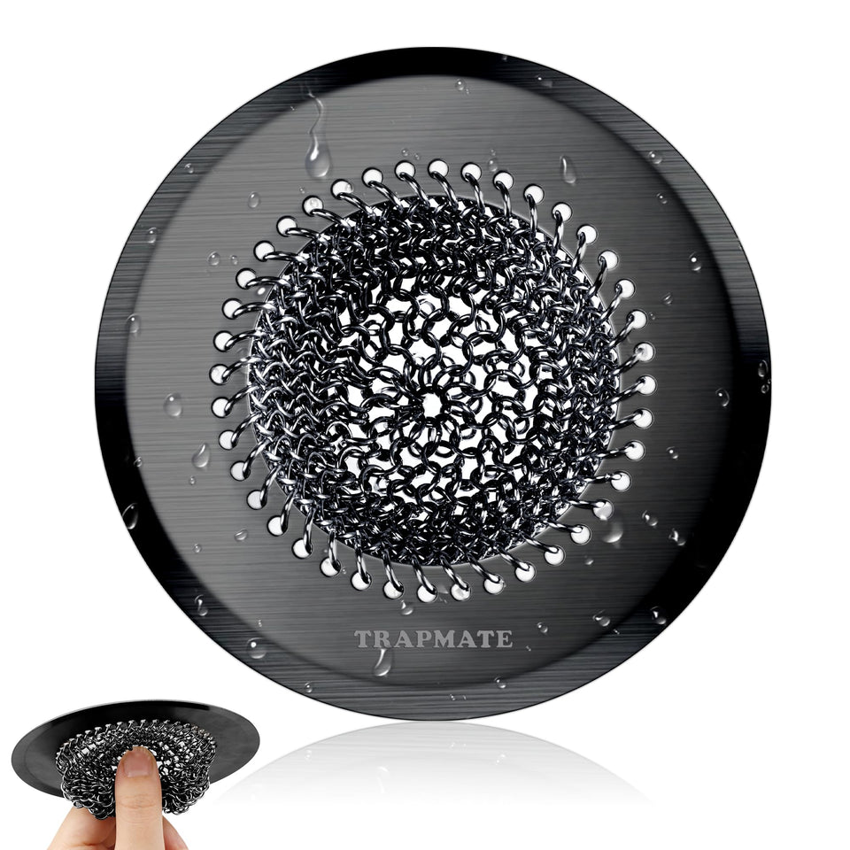 TRAPMATE sink strainer showing flip-for-easy-clean design for quick debris dumping