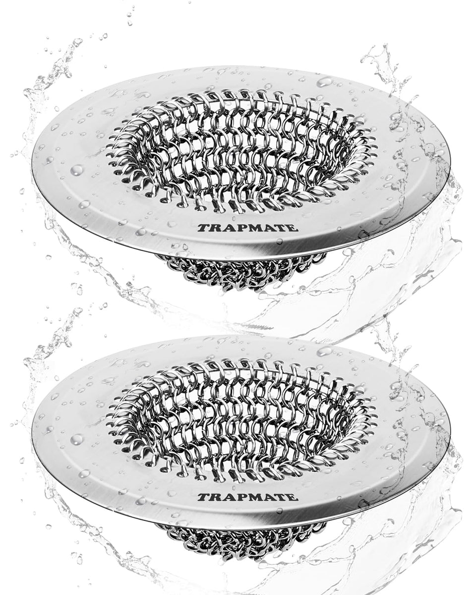 TRAPMATE flip-for-easy-clean mesh sink strainer prevents clogs in busy kitchens