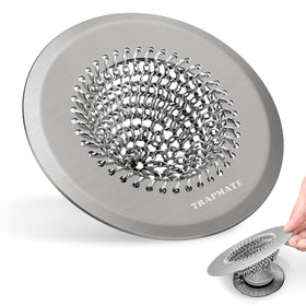 TRAPMATE hair catcher drain cover on tub edge catches hair to prevent clogs