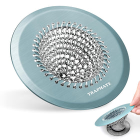 TRAPMATE reversible bathtub drain hair catcher teal for clog prevention and easy cleaning.