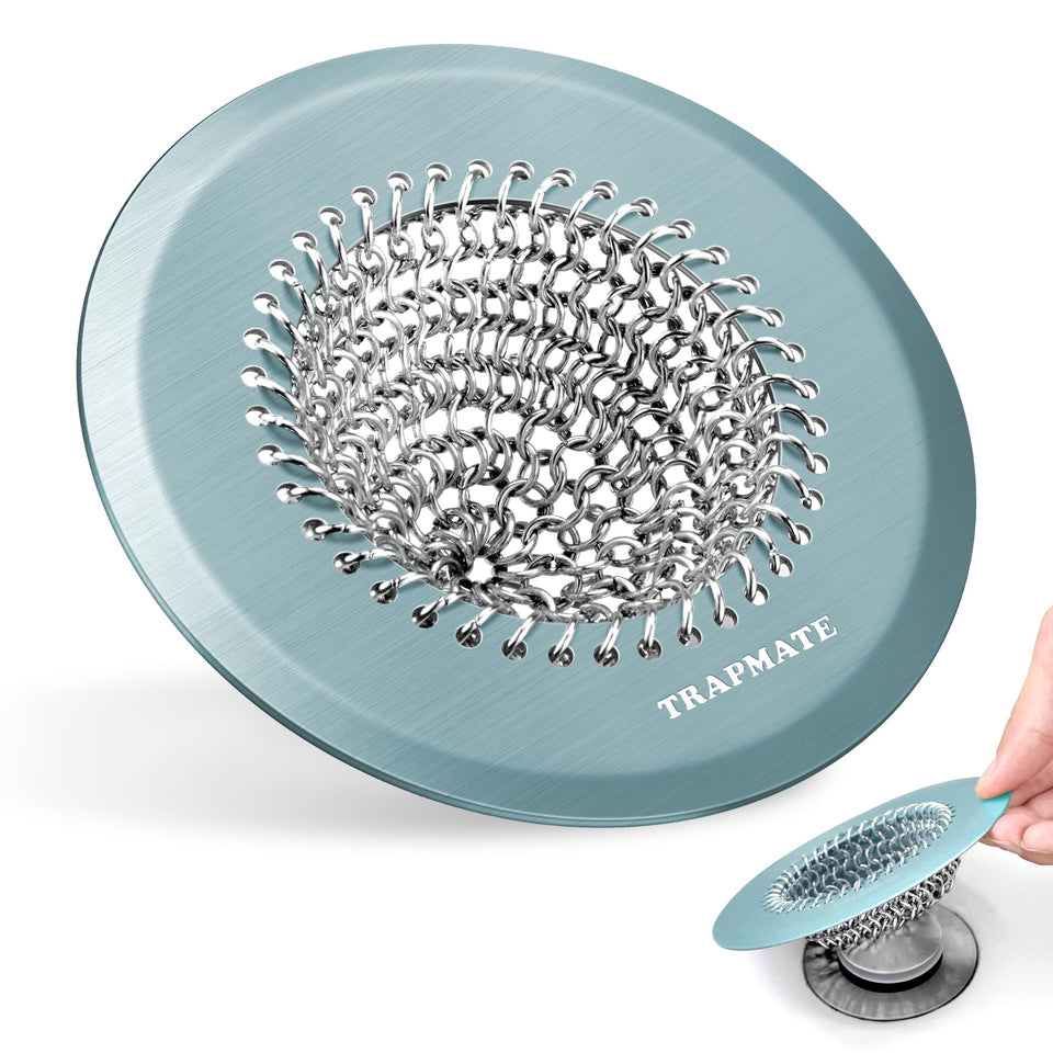 TRAPMATE reversible bathtub drain hair catcher teal for clog prevention and easy cleaning.