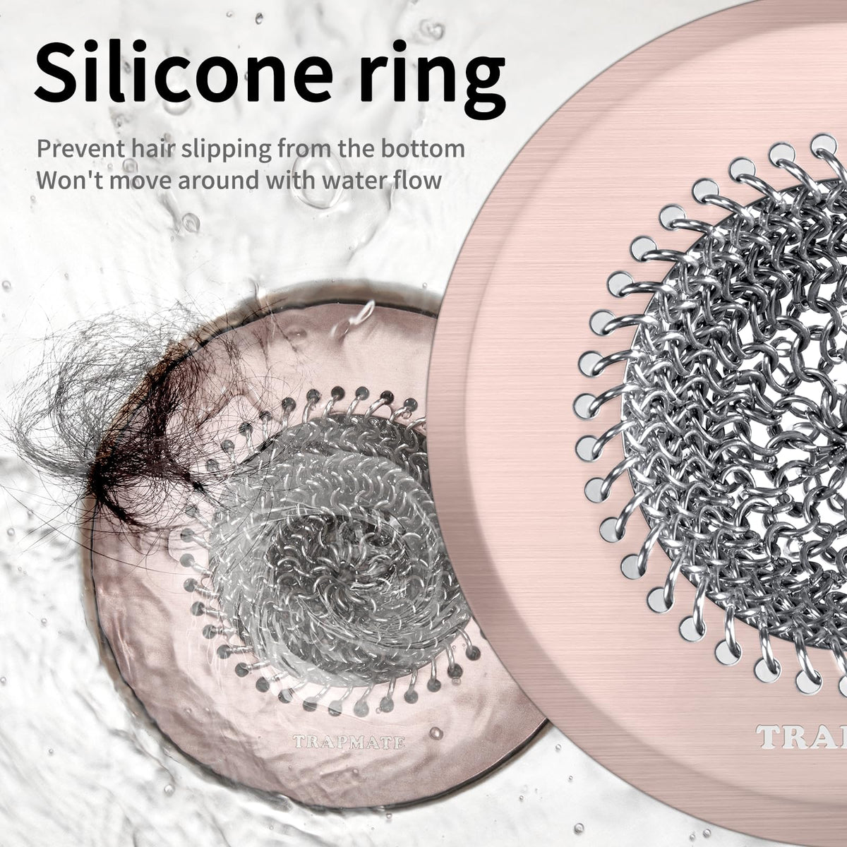 TRAPMATE rose gold 304 stainless steel mesh—durable hair filtration