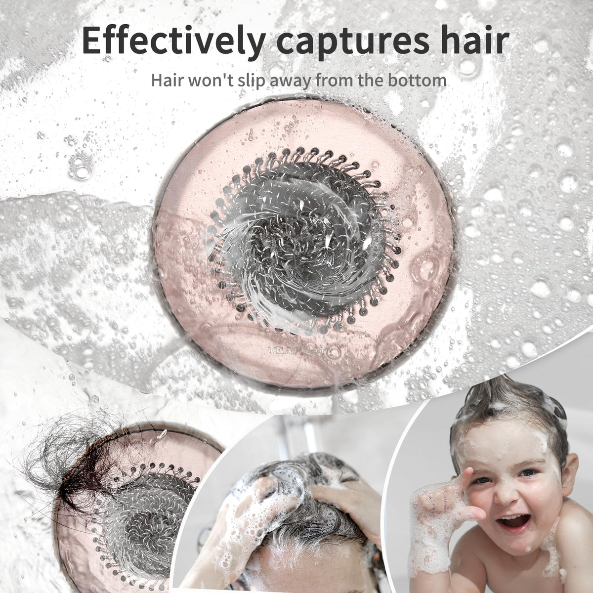 TRAPMATE rose gold drain hair catcher cleaning—easy disposal after catching hair