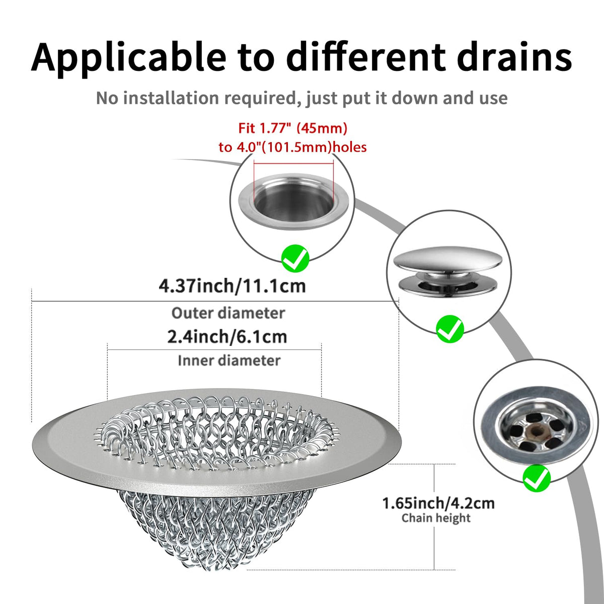 TRAPMATE stainless steel chain-mesh close-up showing durability and hair capture