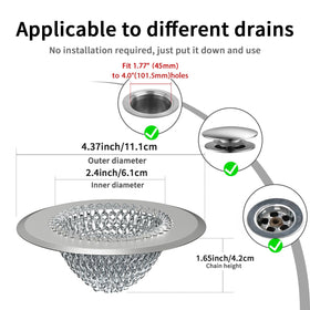 TRAPMATE stainless steel chain-mesh close-up showing durability and hair capture