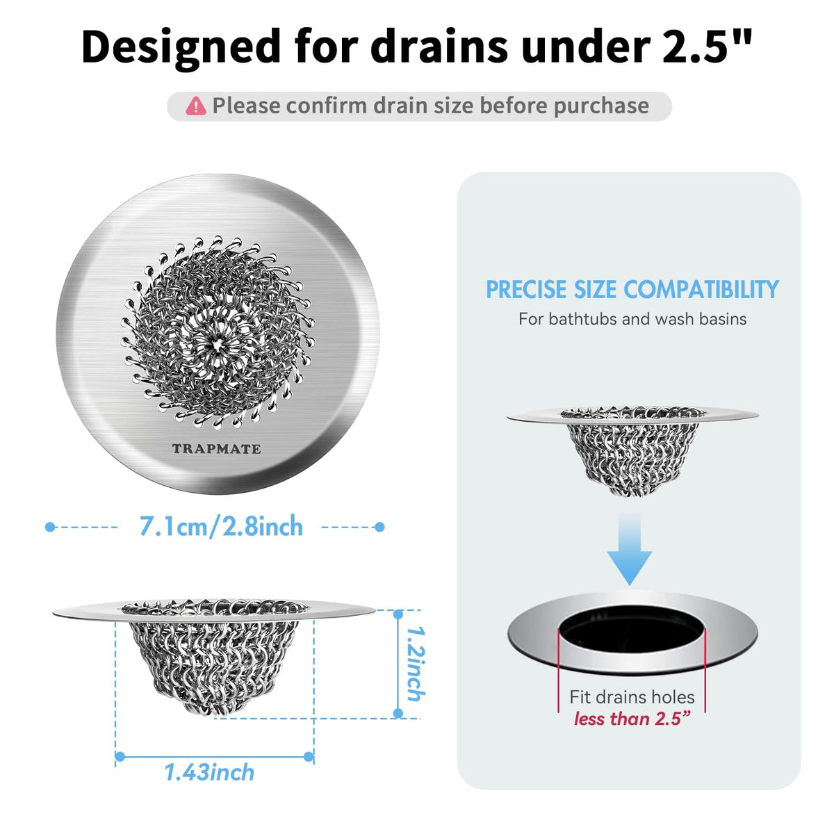 TRAPMATE stainless-steel drain-cover in shower provides durable protection