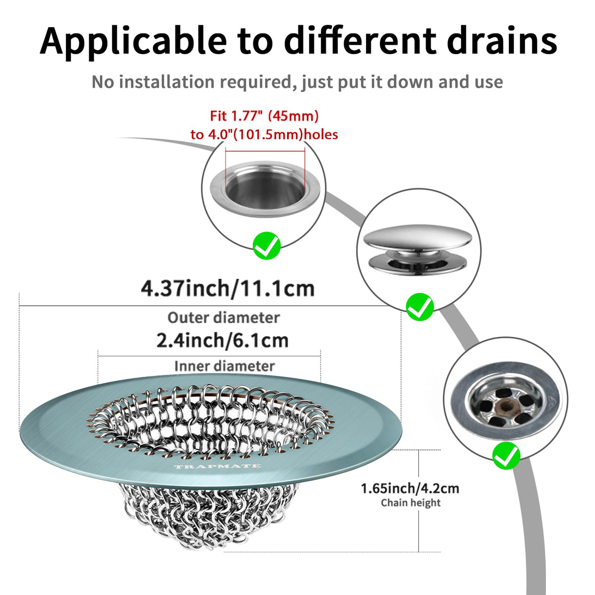 TRAPMATE stainless steel drain screen 304 keeps drains clear and rust-free.