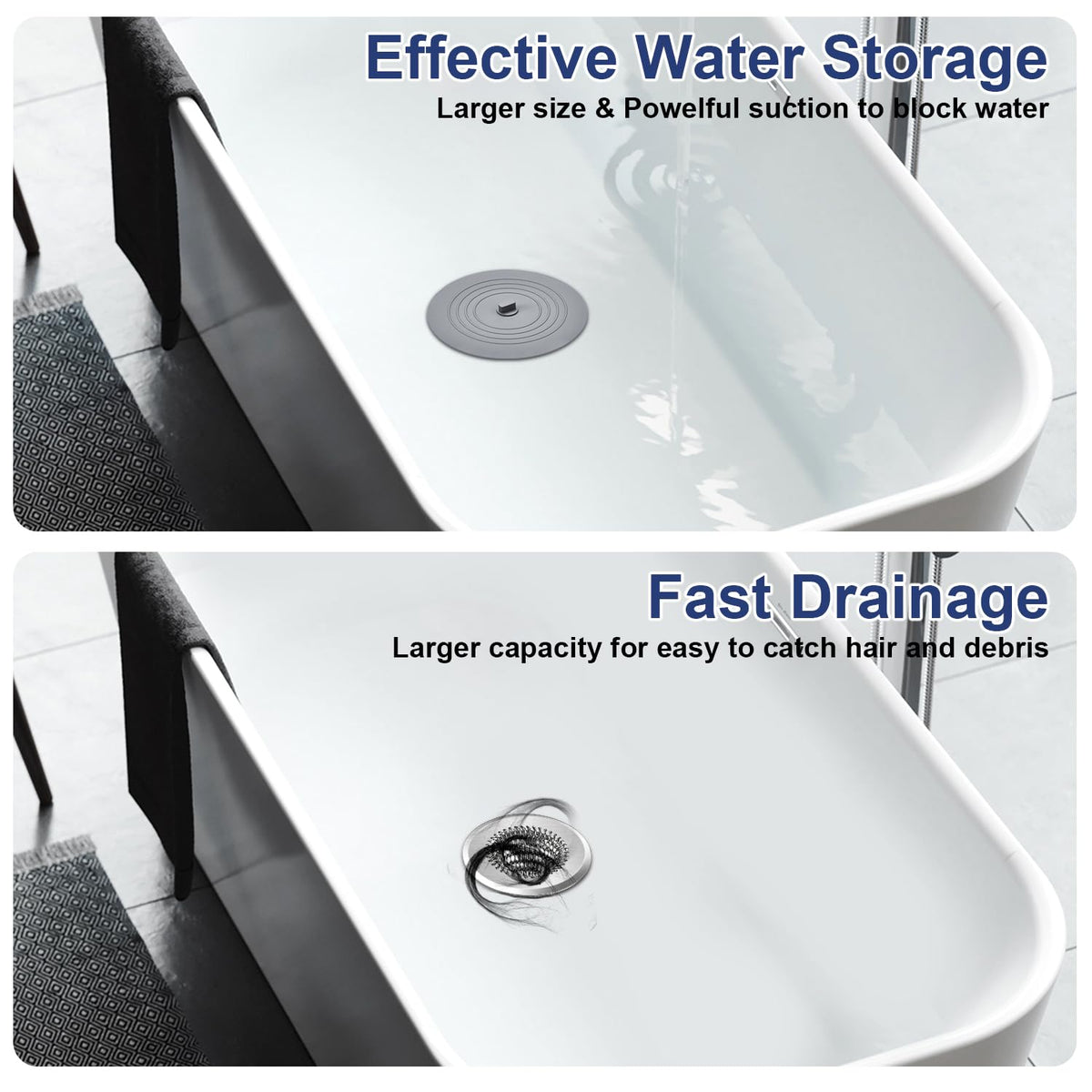TRAPMATE stainless steel drain screen protecting the tub drain