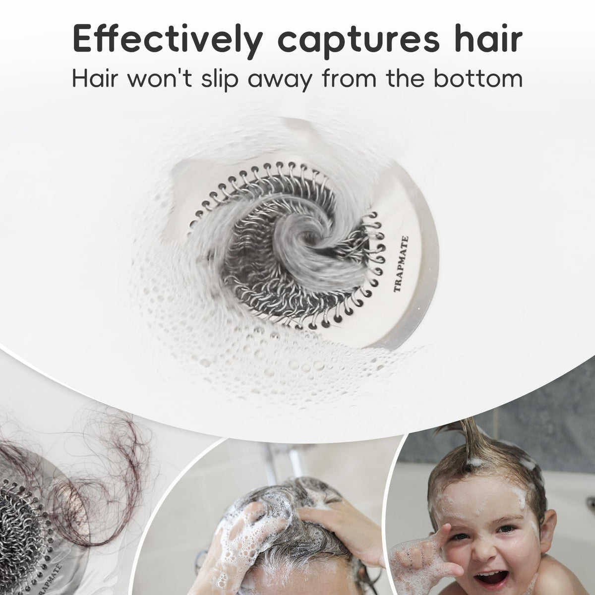 TRAPMATE stainless steel hair catcher for sinks and showers, rustproof and durable.
