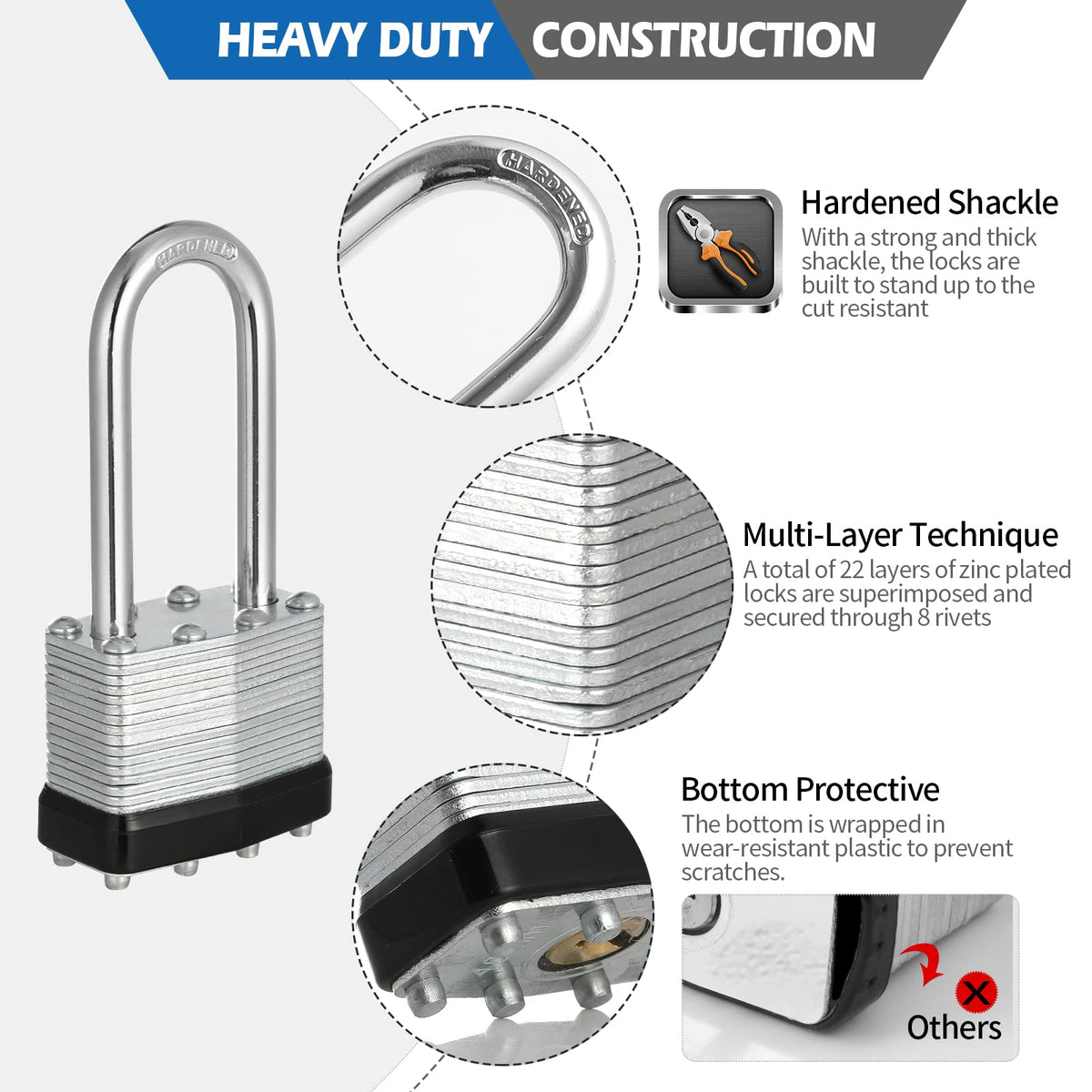 Travate 40mm body 50.8mm shackle close-up illustrates precise dimensions for fitting hasps
