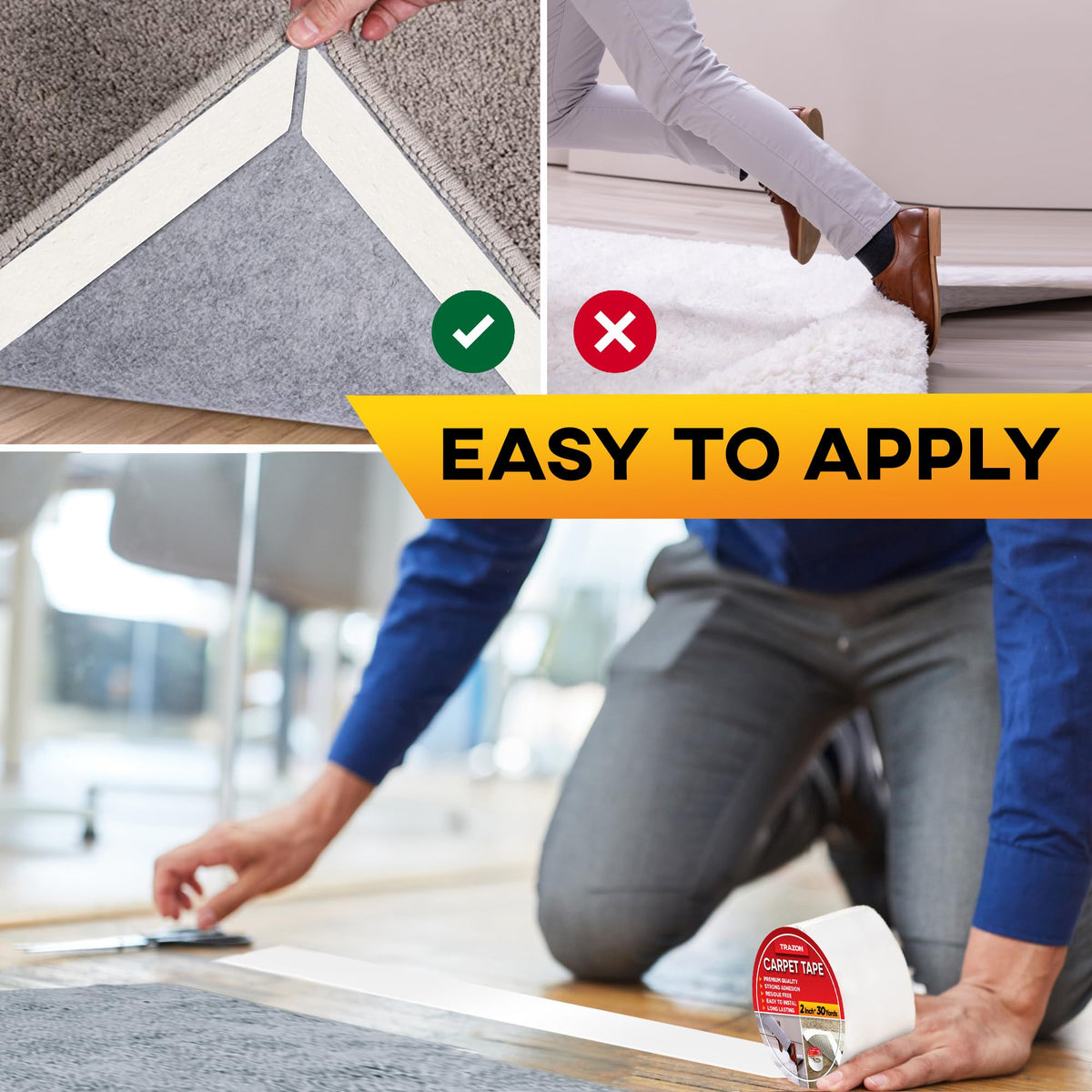 Trazon carpet tape removal leaves no residue on surfaces
