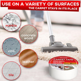 Trazon carpet tape is water and heat resistant for busy homes