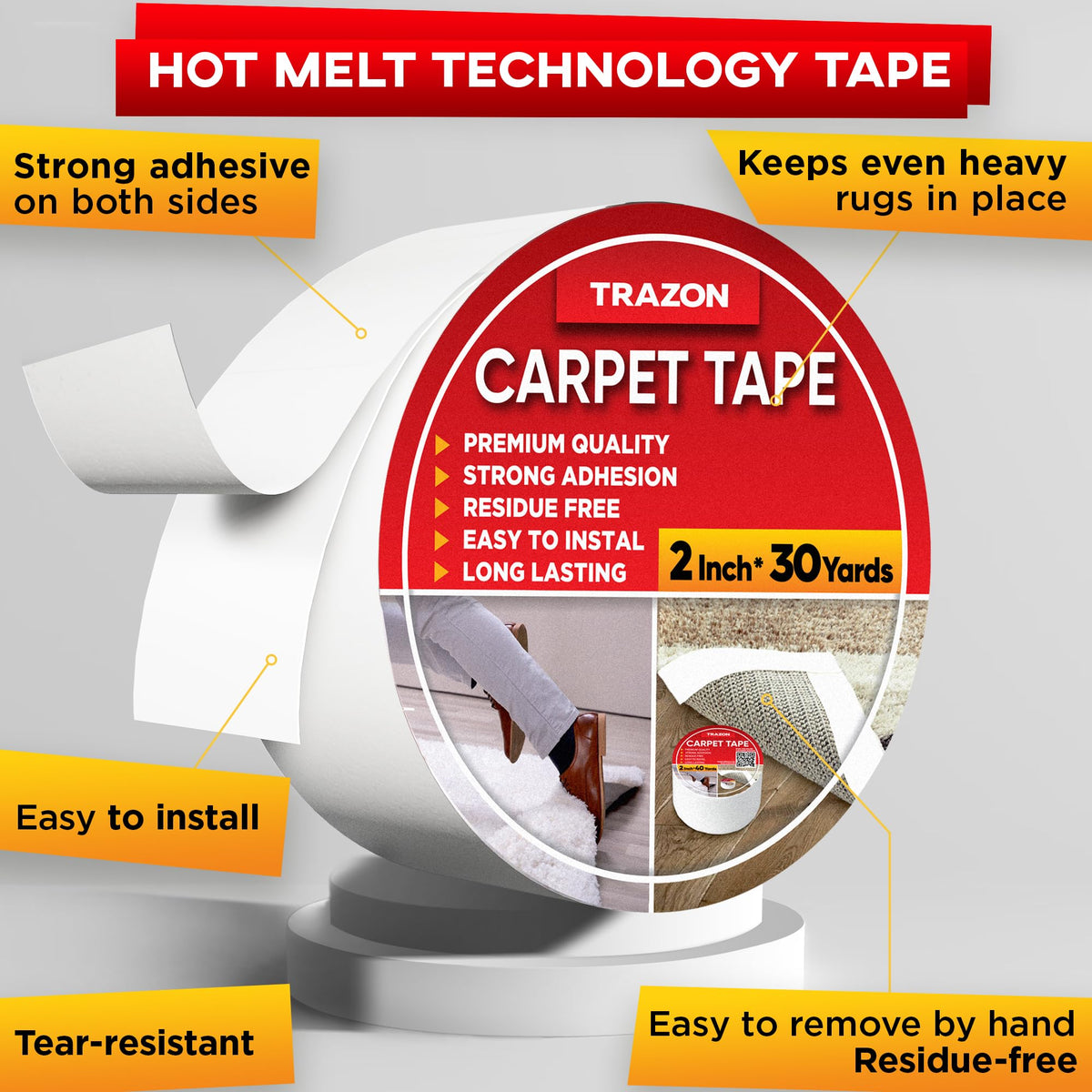 Trazon rug tape easy cut application for quick installs