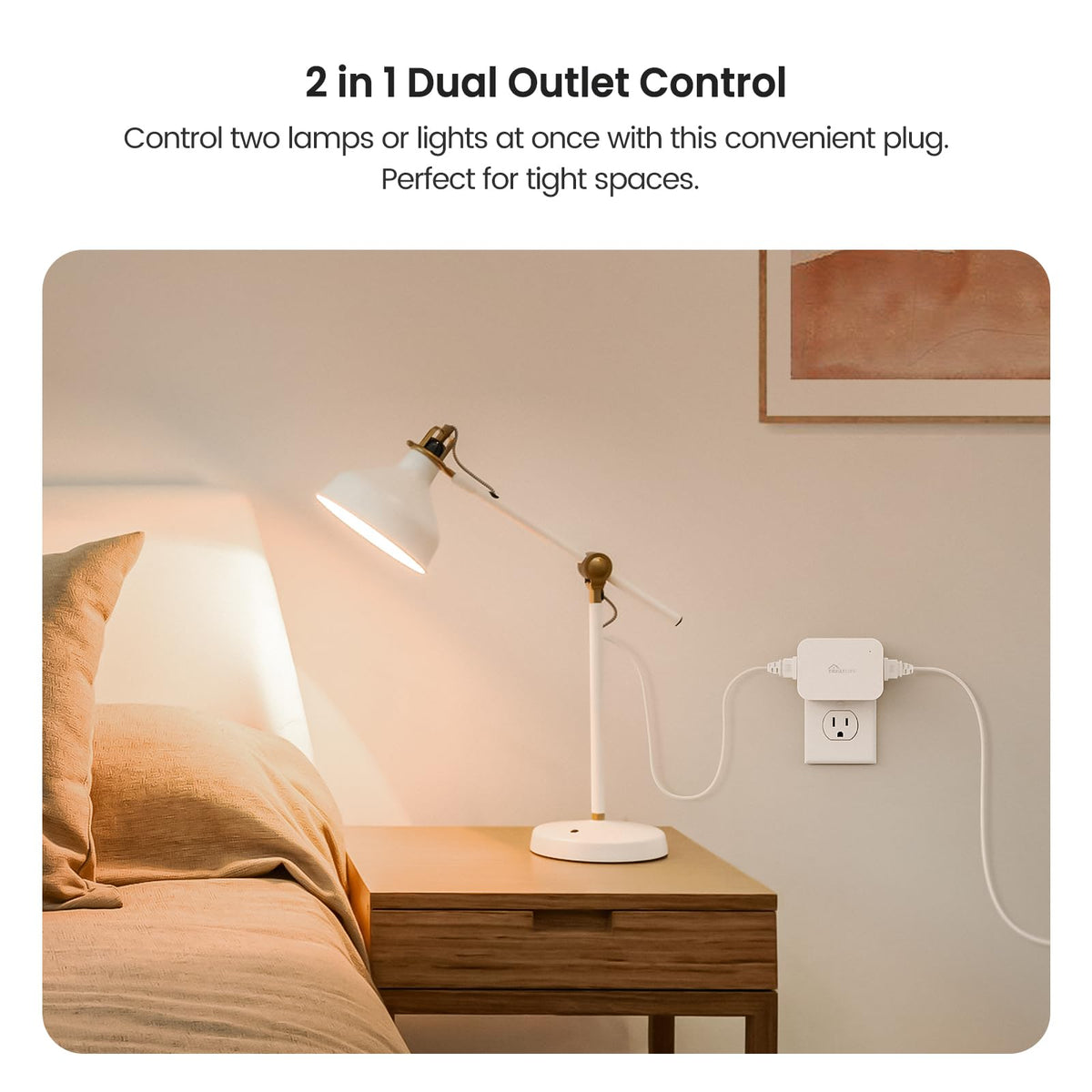 TREATLIFE dimmer plug with remote using dual outlets for synchronized lighting