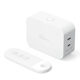 TREATLIFE 2 in 1 dimmer plug front view with remote and dual outlets for easy control