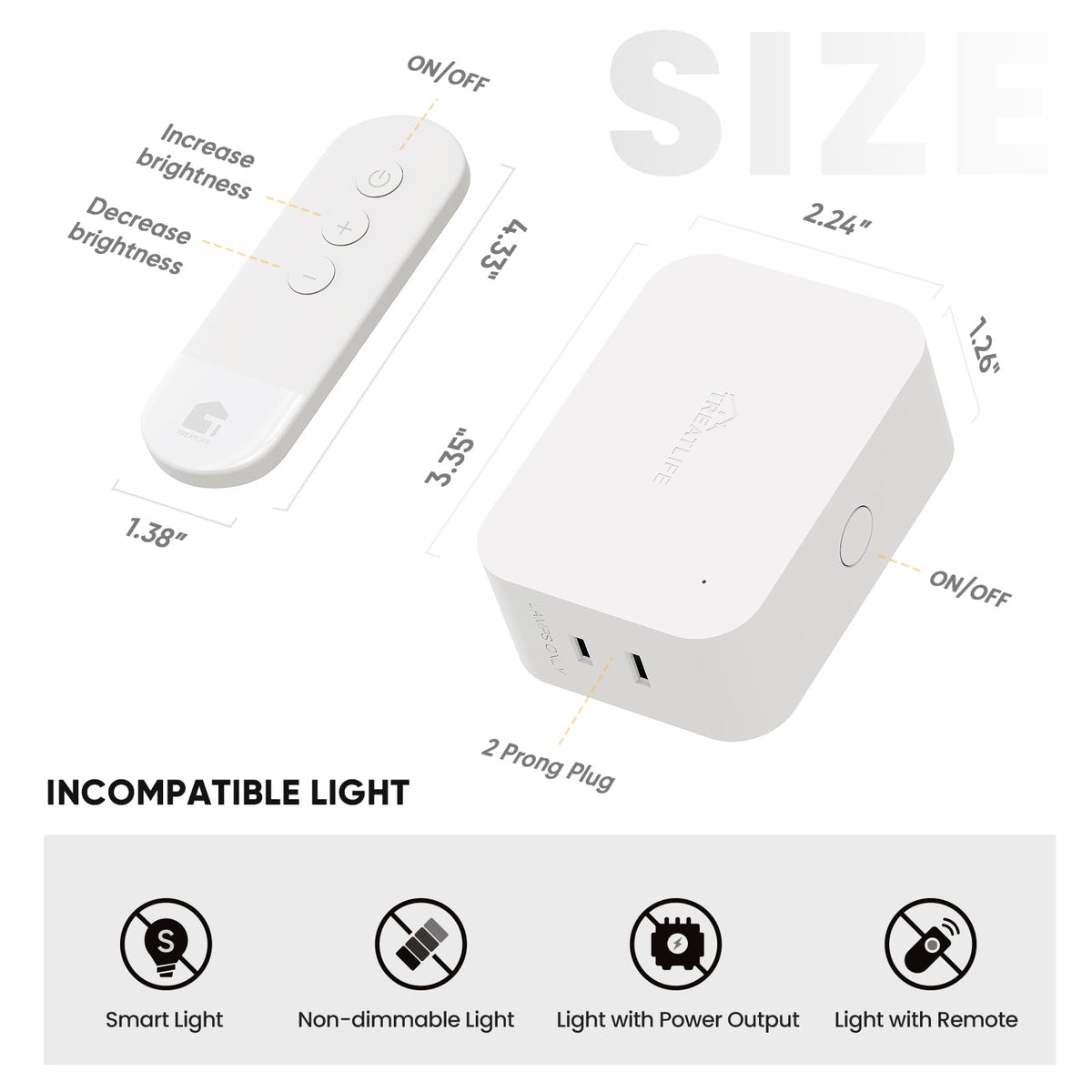 TREATLIFE dimmer plug side panel view suitable for compact bedside setup