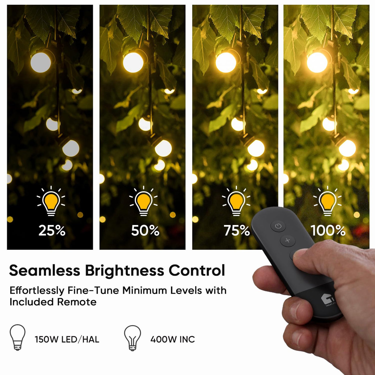 TreatLife dimmer plug offers up to 100ft remote range for flexible lighting control.