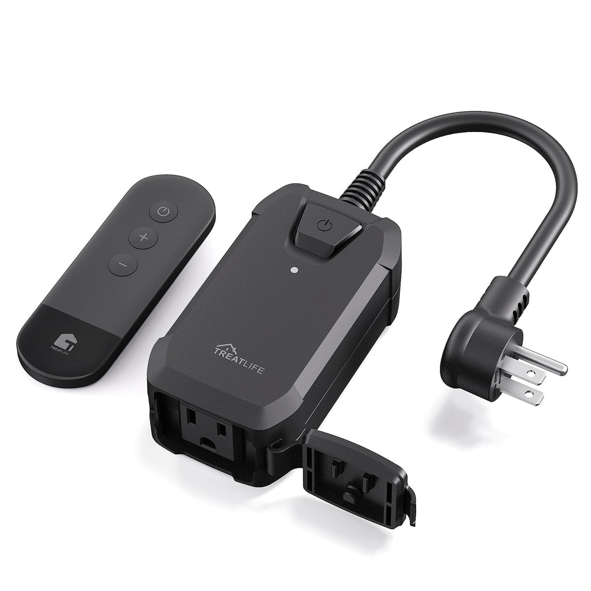 TreatLife dimmer plug with outdoor remote controls string lights and porch lamps.