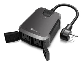 TREATLIFE outdoor dimmer plug with two outlets for smart lighting control.