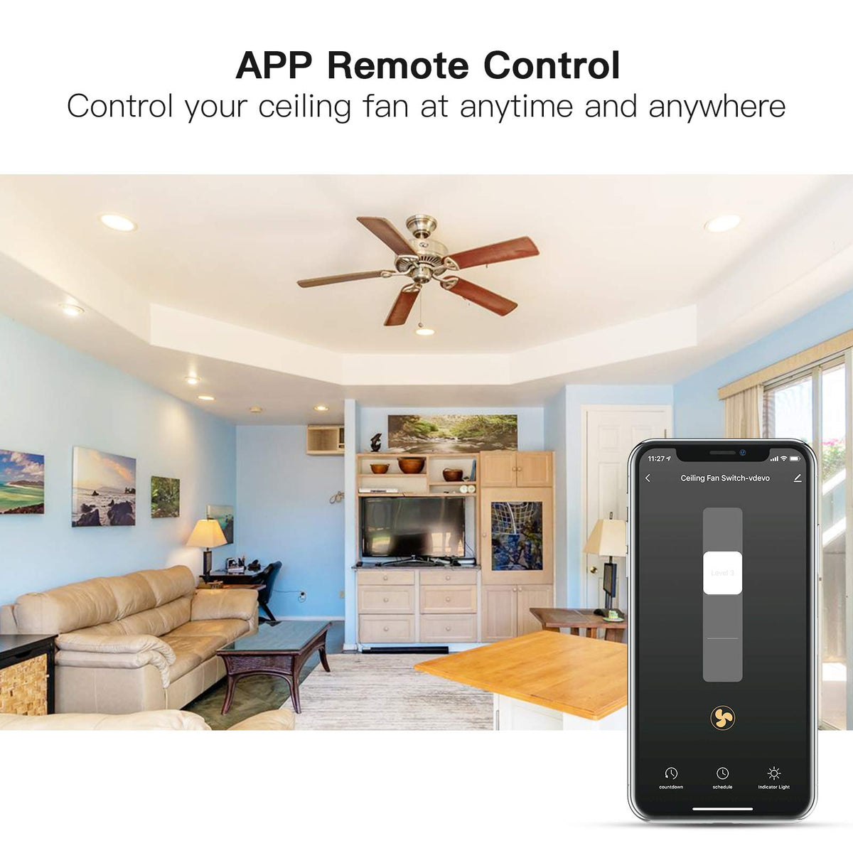 TREATLIFE Smart Fan Switch app control screen enables scheduling and remote use