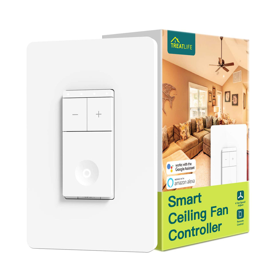 TREATLIFE Smart Fan Switch front view shows simple 4-speed control for airflow