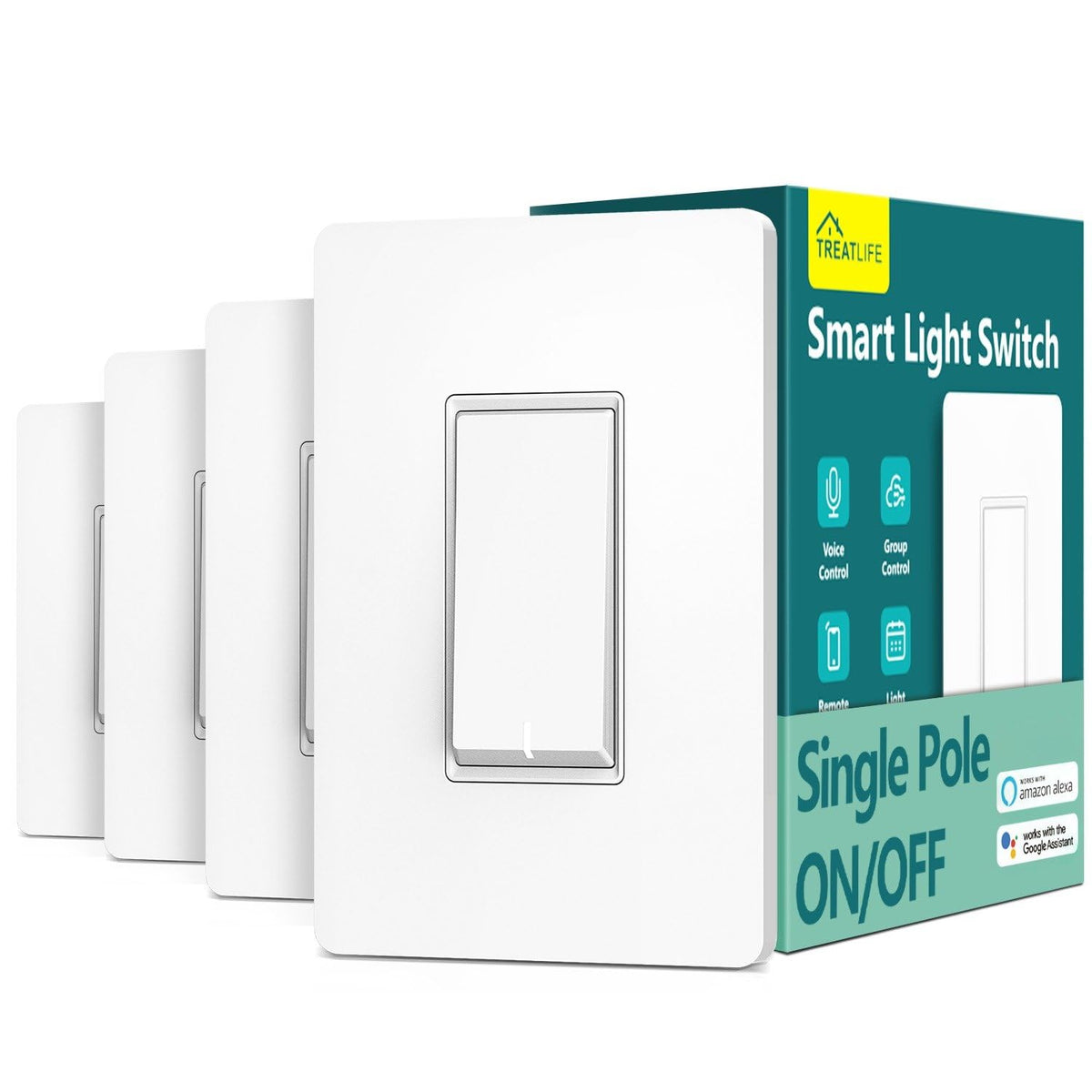 TREATLIFE smart light switch for single-pole setup with Alexa voice control.