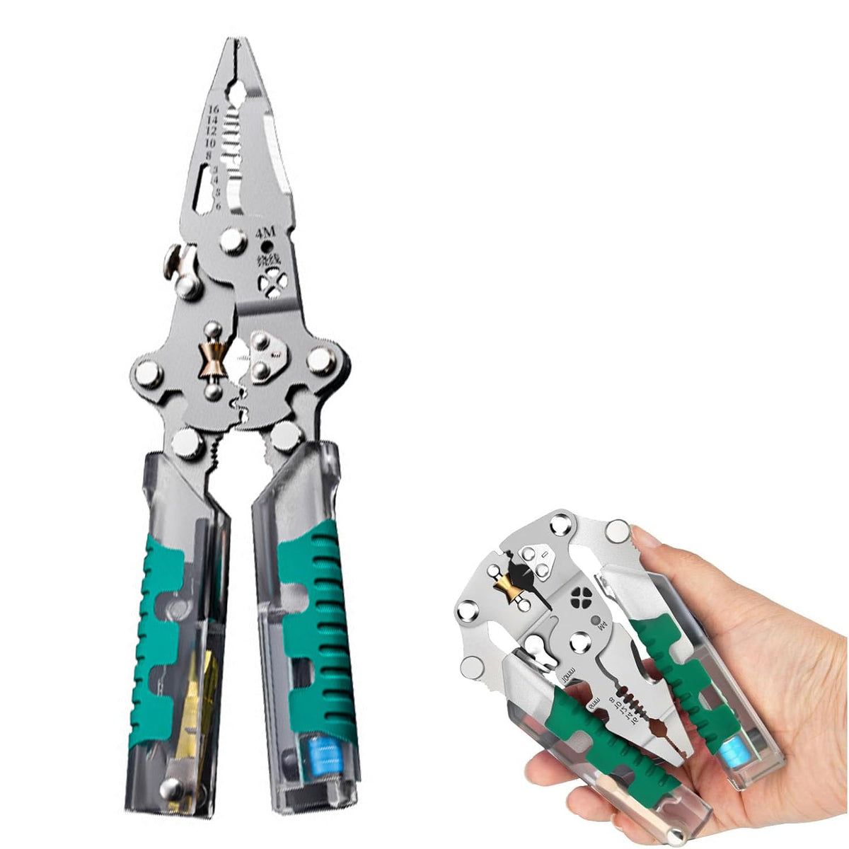 Treayes folding wire-stripper pliers for compact field use and versatile tasks.
