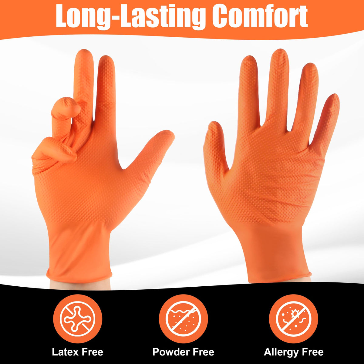 TREEGO 100-count box of orange nitrile gloves for quick restocking.