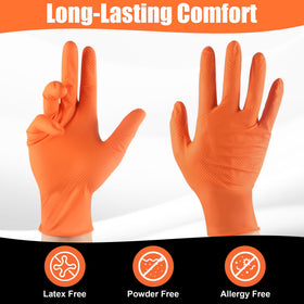 TREEGO 100-count box of orange nitrile gloves for quick restocking.