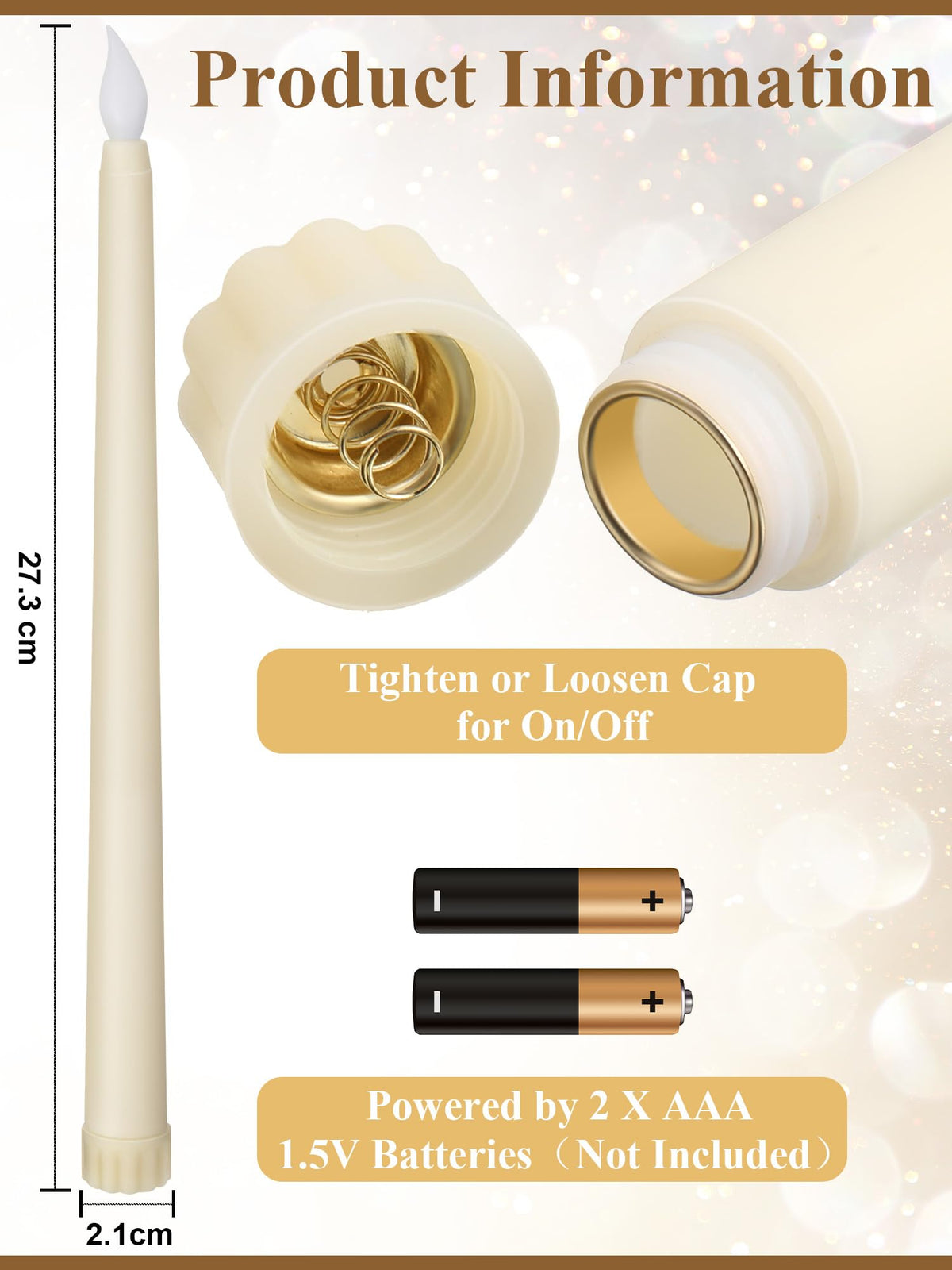 Close-up of Treela flameless taper candle flicker for intimate ambiance
