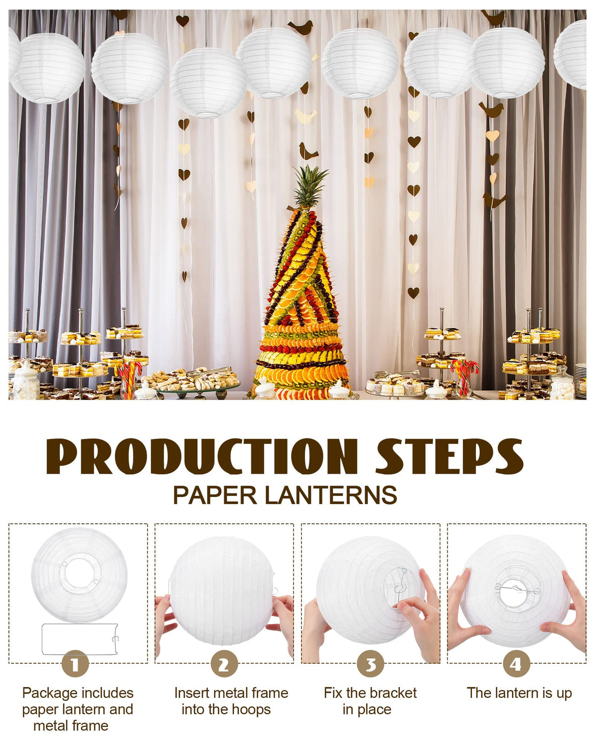 Treela paper lantern 6inch with easy assembly for events.