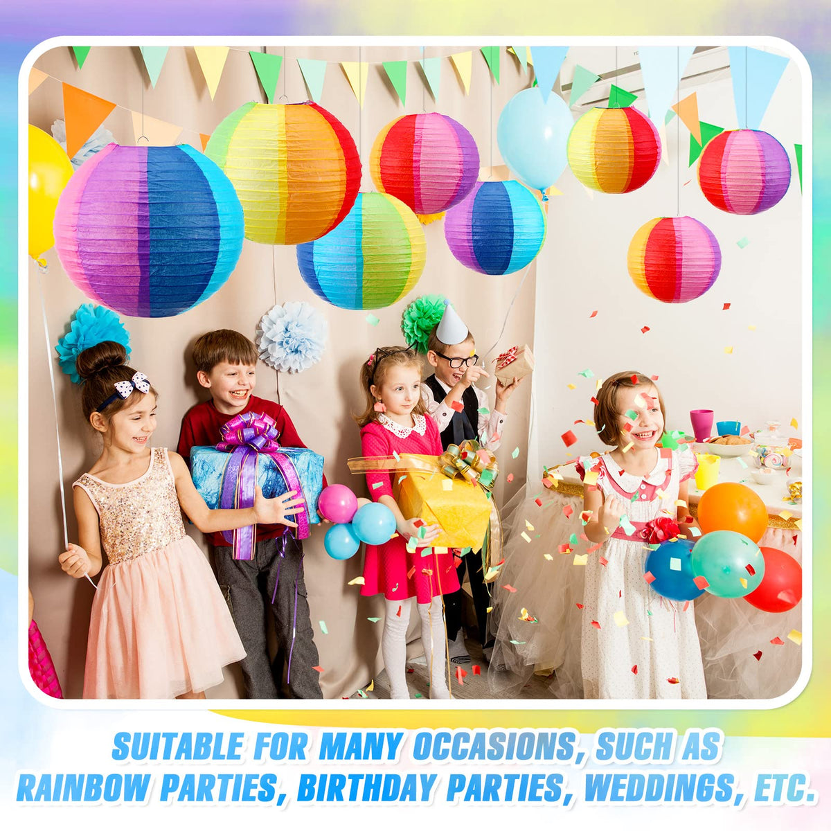 Treela summer birthday lanterns create a colorful backdrop.