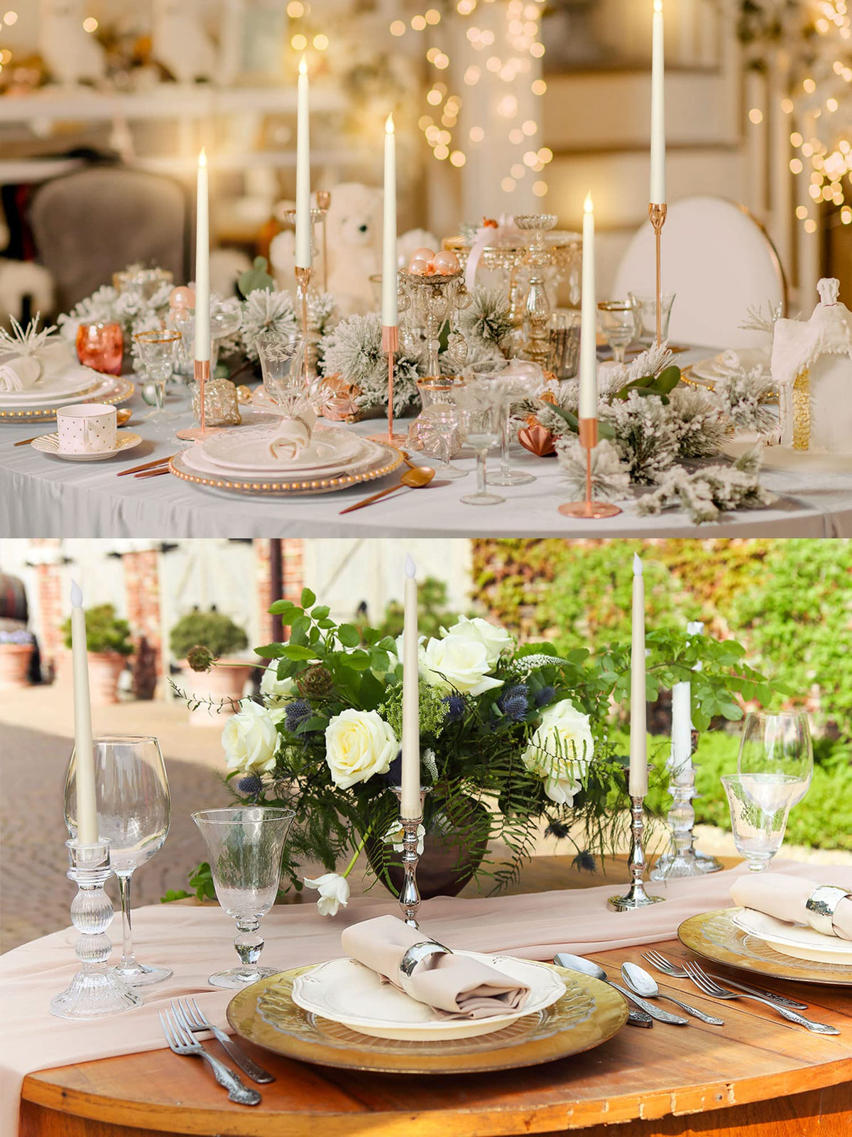 Treela ivory taper candles enhancing dining party ambiance with soft light