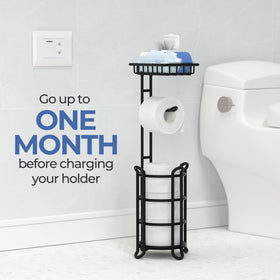 Top shelf of TreeLen bathroom stand for phone or wipes storage.
