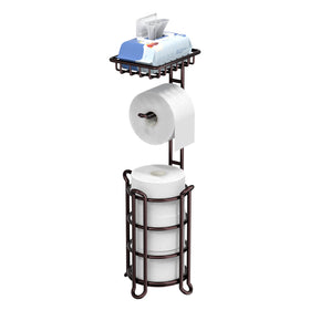 TreeLen bronze toilet paper holder stand front view with easy roll access