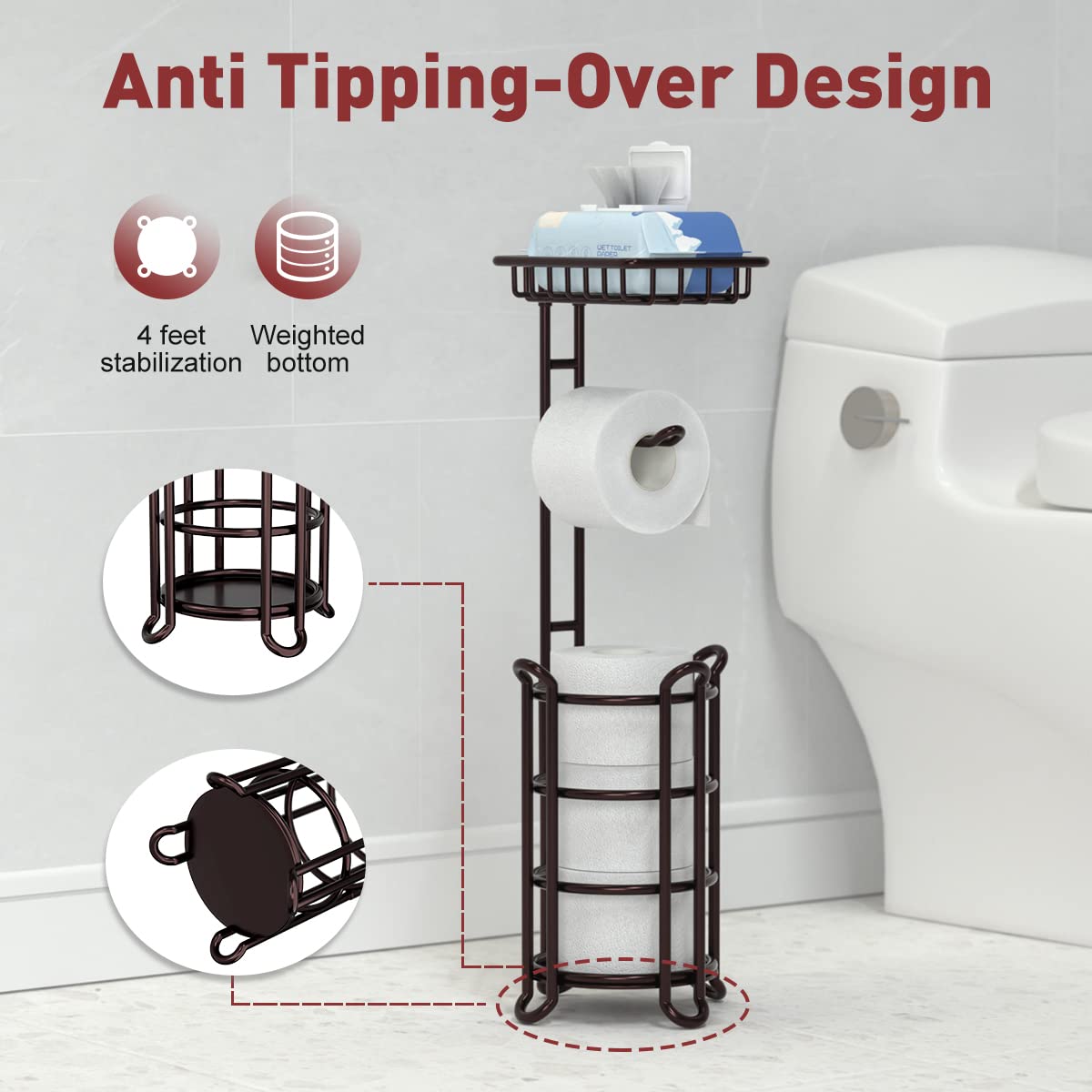 TreeLen bronze holder top shelf showing convenient space for phone or wipes