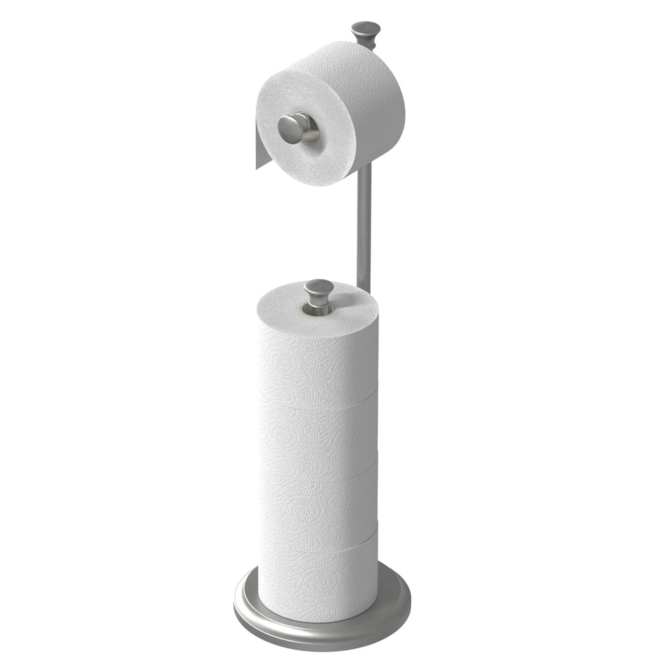 TreeLen free-standing holder in brushed nickel keeps rolls within reach for easy use
