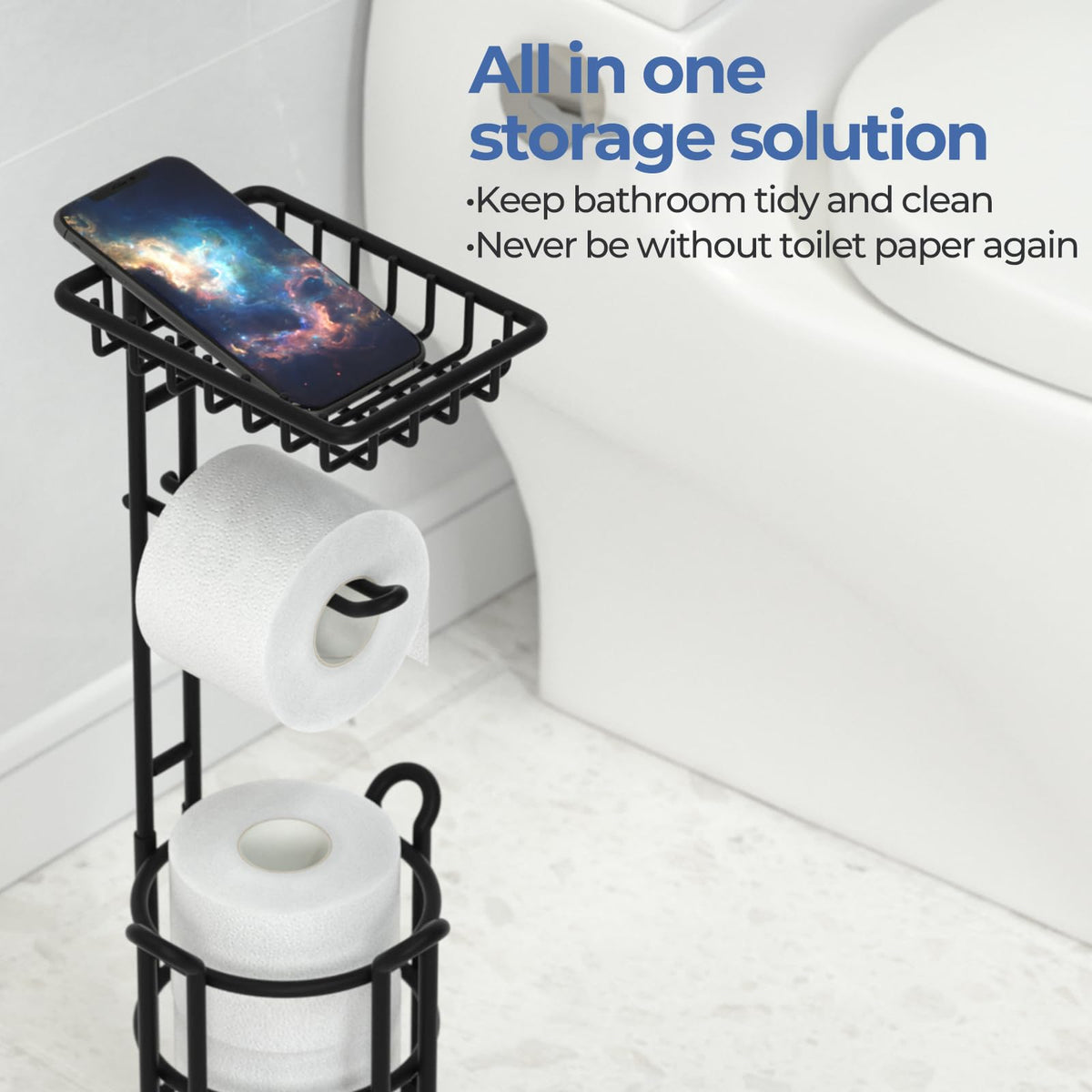 TreeLen matte black finish adds modern bathroom style.