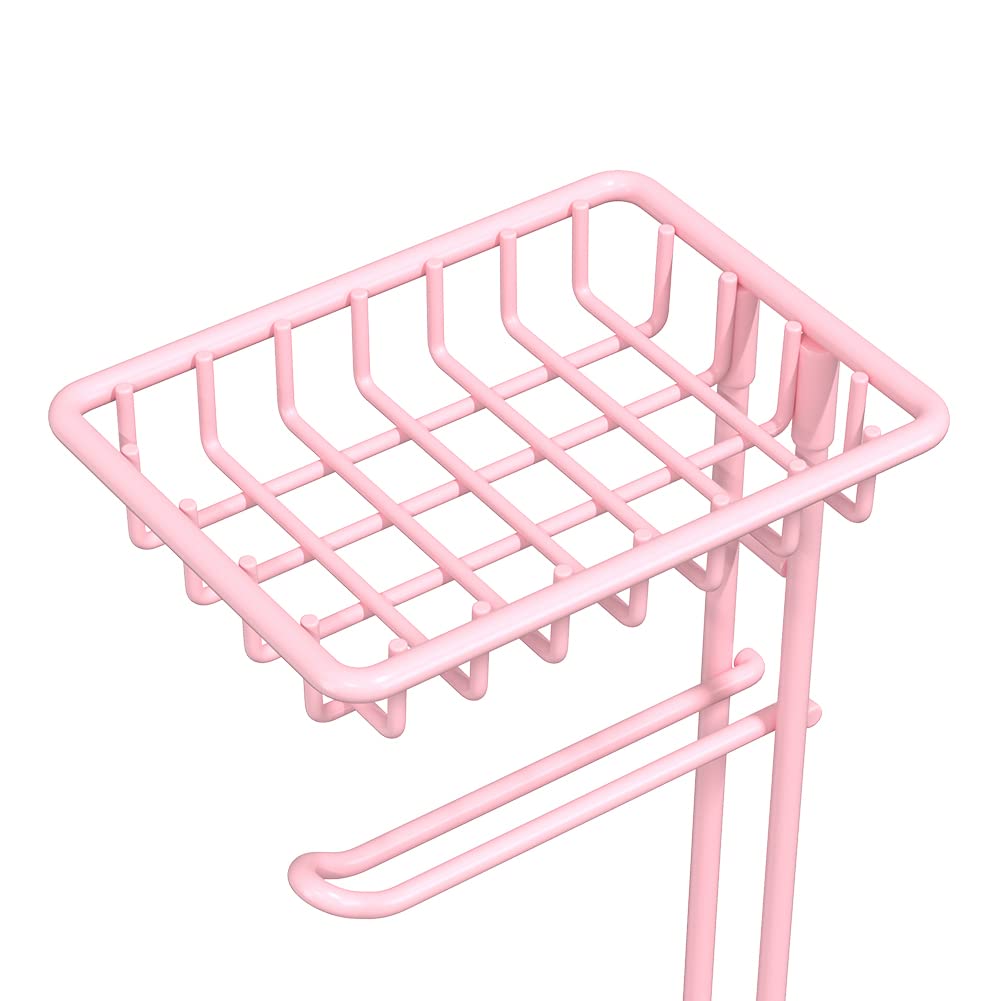 TreeLen pink bathroom decor stand adds a cute touch to a kid-friendly bath.