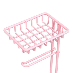 TreeLen pink bathroom decor stand adds a cute touch to a kid-friendly bath.