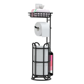 TreeLen upgrade toilet paper holder stand with shelf keeps essentials within reach and organized