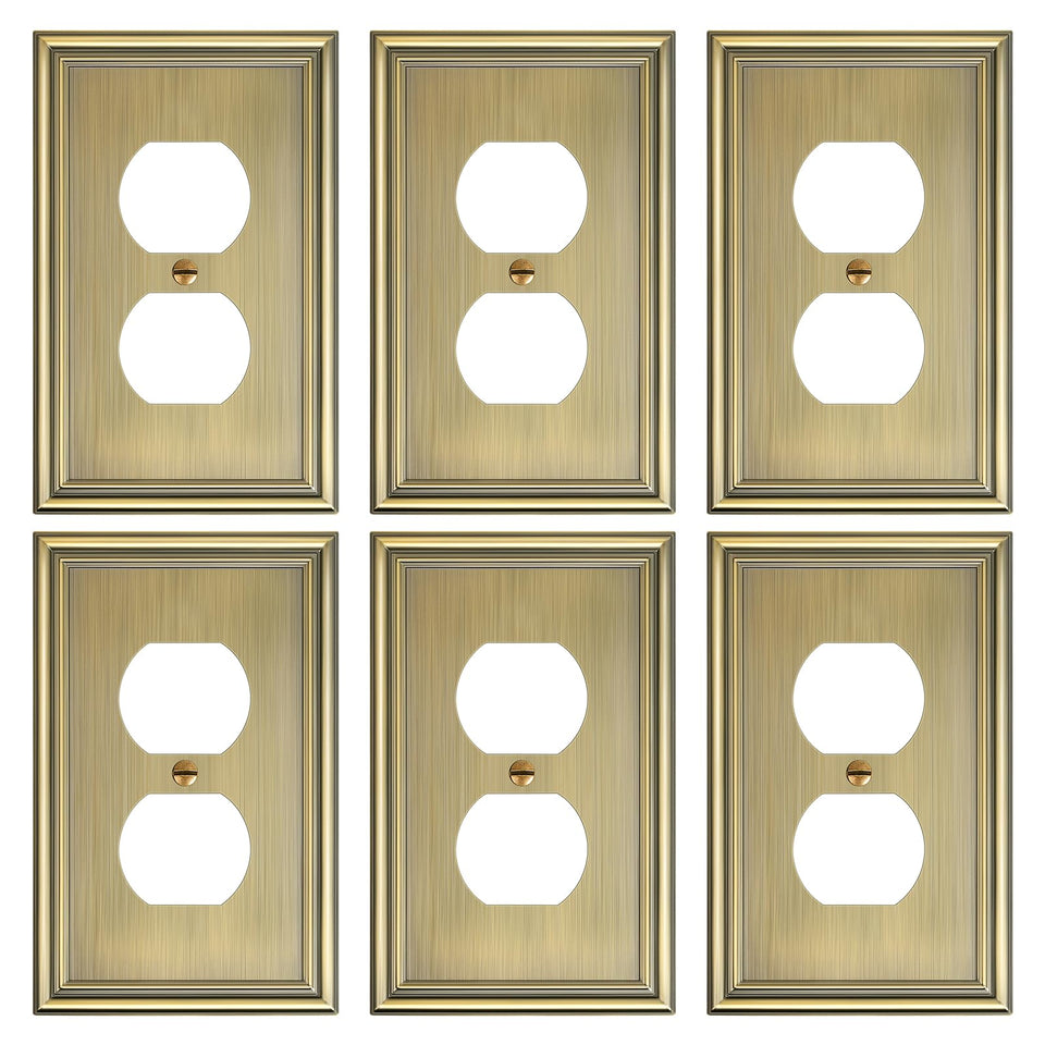 treewell six-pack duplex outlet cover plate in antique brass finish with durable metal look