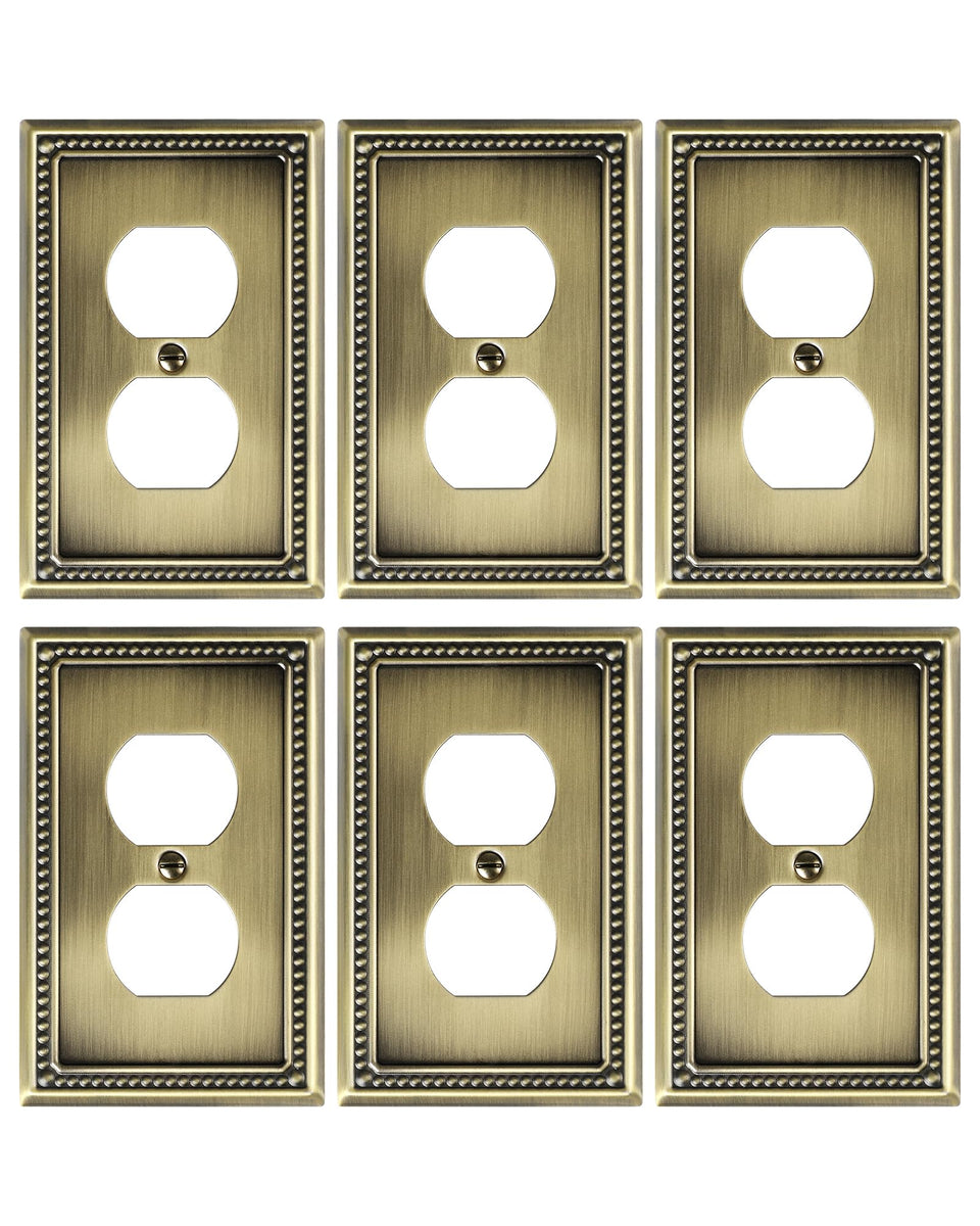 TREEWELL antique brass duplex outlet cover shows timeless style with lasting metal durability.