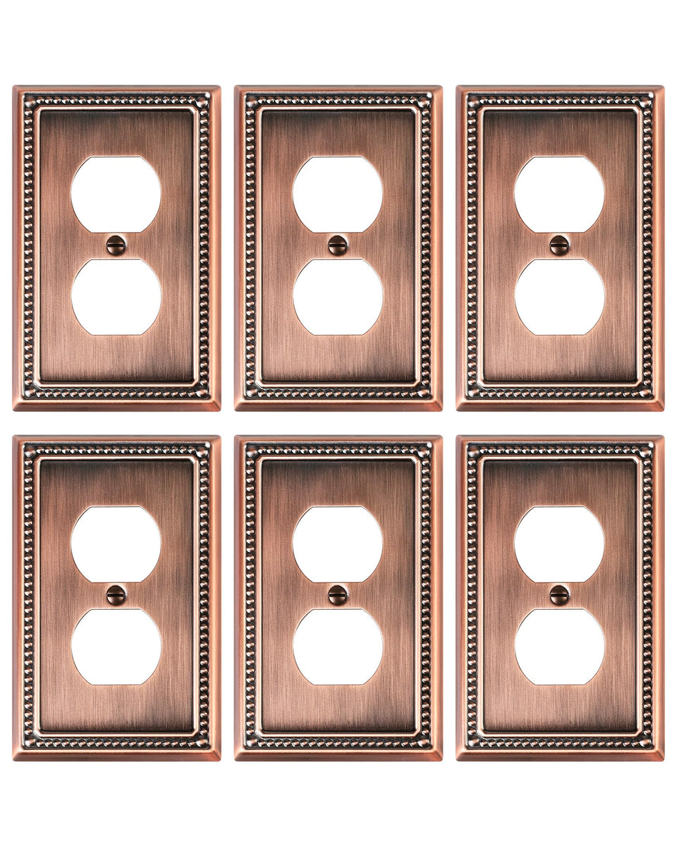 Treewell antique copper duplex outlet cover 6-pack adds warm, traditional style.
