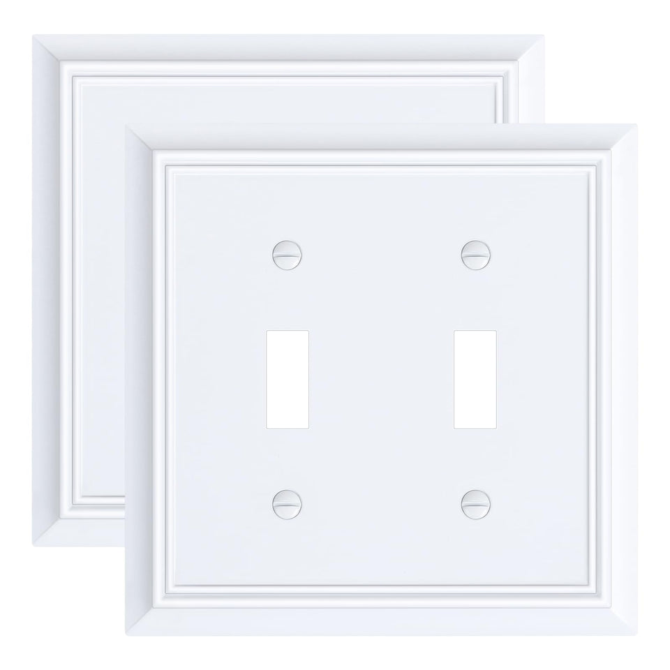 Treewell double toggle wall plate in white, front view blends with modern decor