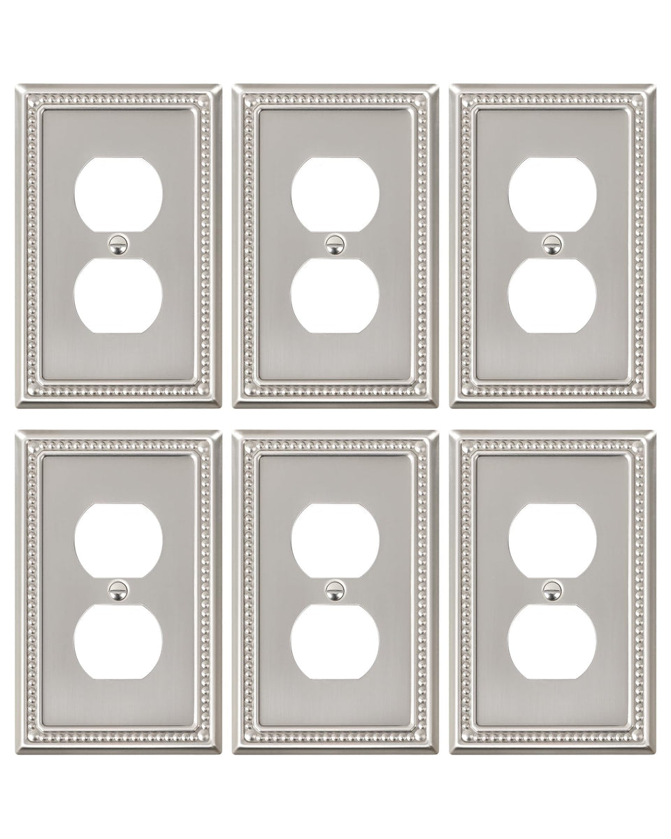 TREEWELL brushed nickel pearls duplex outlet cover adds refined style to any wall.