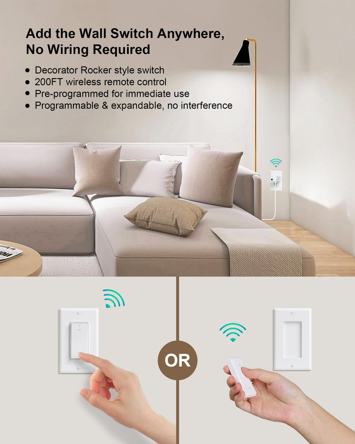 Treewell decorator rocker switch on the wall provides quick ambient lighting control.