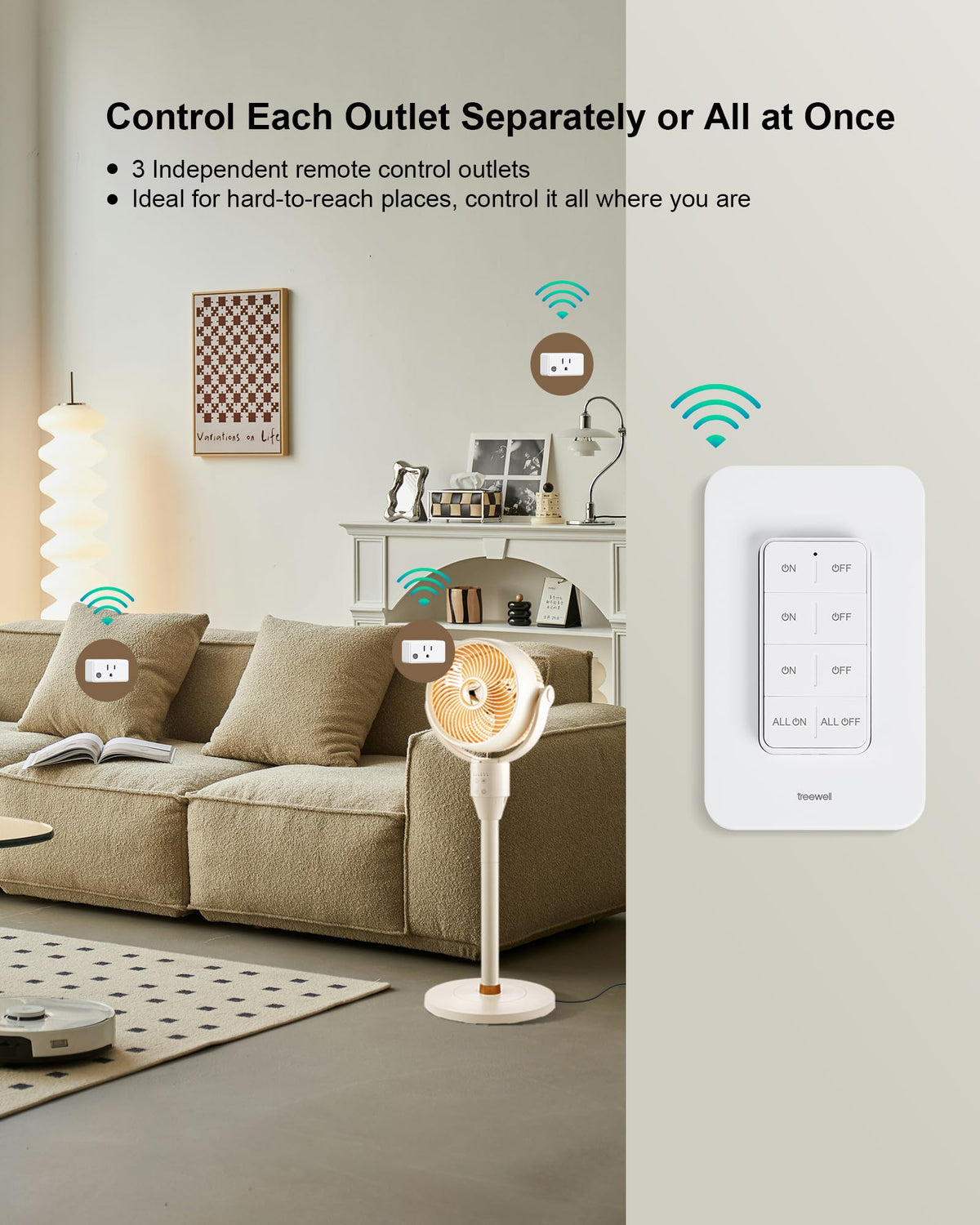 Treewell detachable remote switch offering flexible wall mounting or portable use for convenient control.